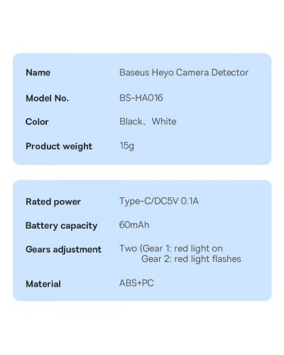 Detector camera ascunsa Baseus Heyo Camera Detector - Alb Detector camera ascunsa Baseus Heyo Camera Detector - Alb
